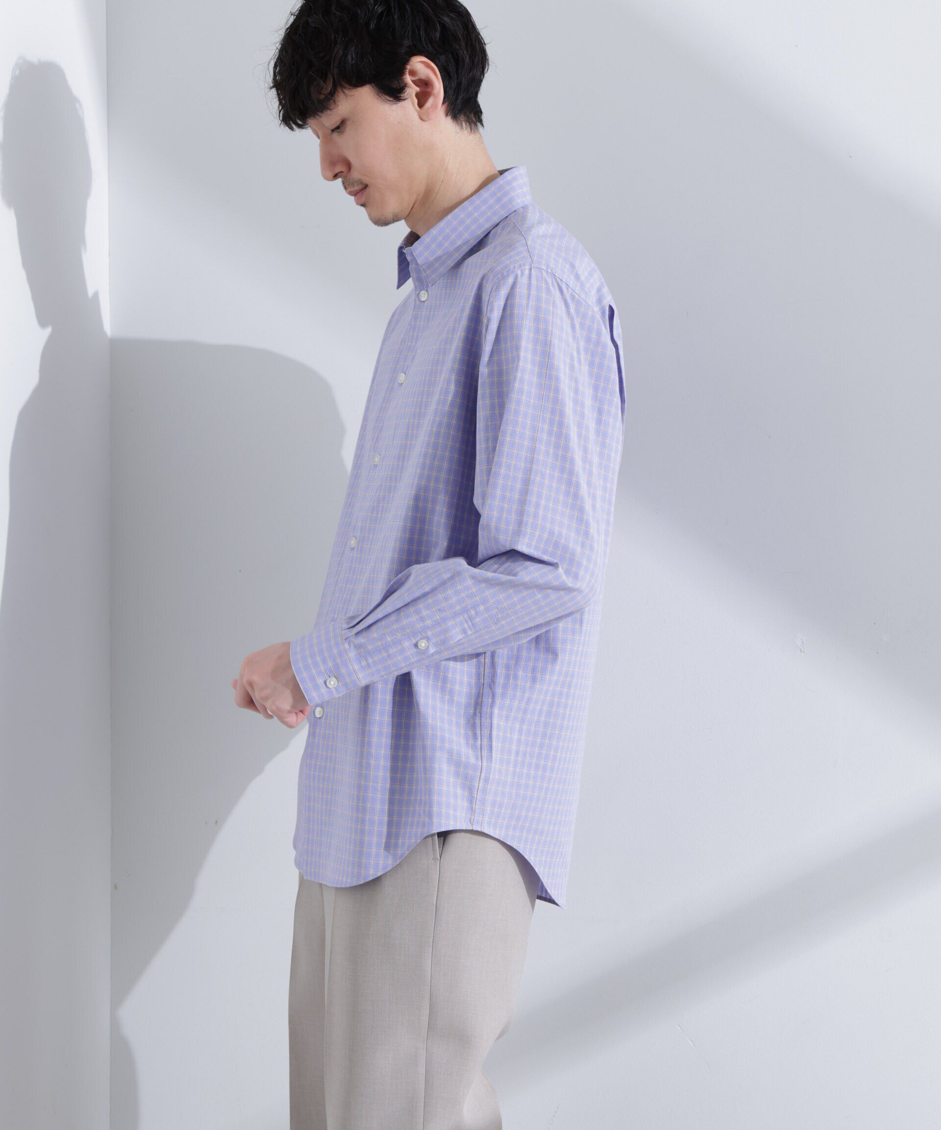  「タイプライターチェックステンカラーシャツ　長袖」|シャツ・ブラウス|