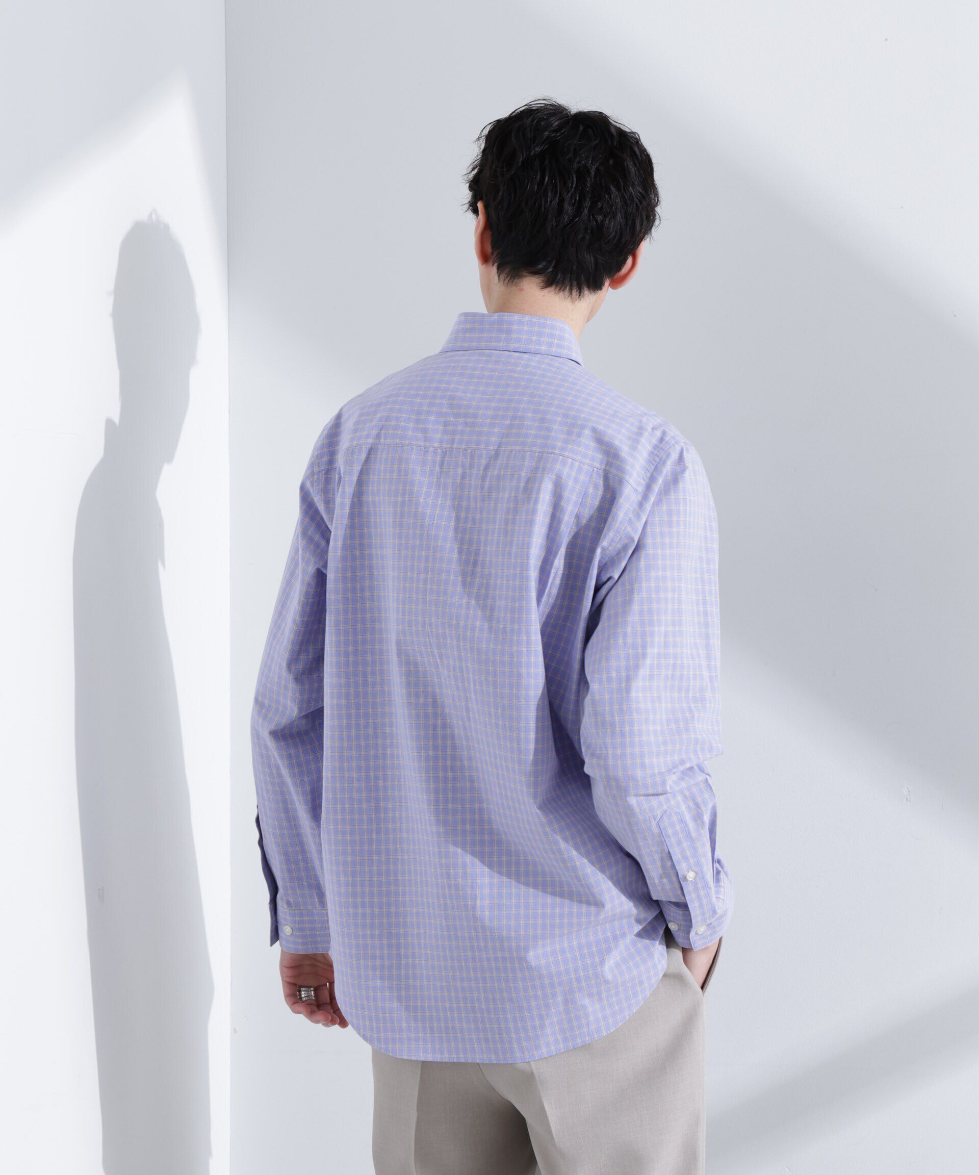  「タイプライターチェックステンカラーシャツ　長袖」|シャツ・ブラウス|