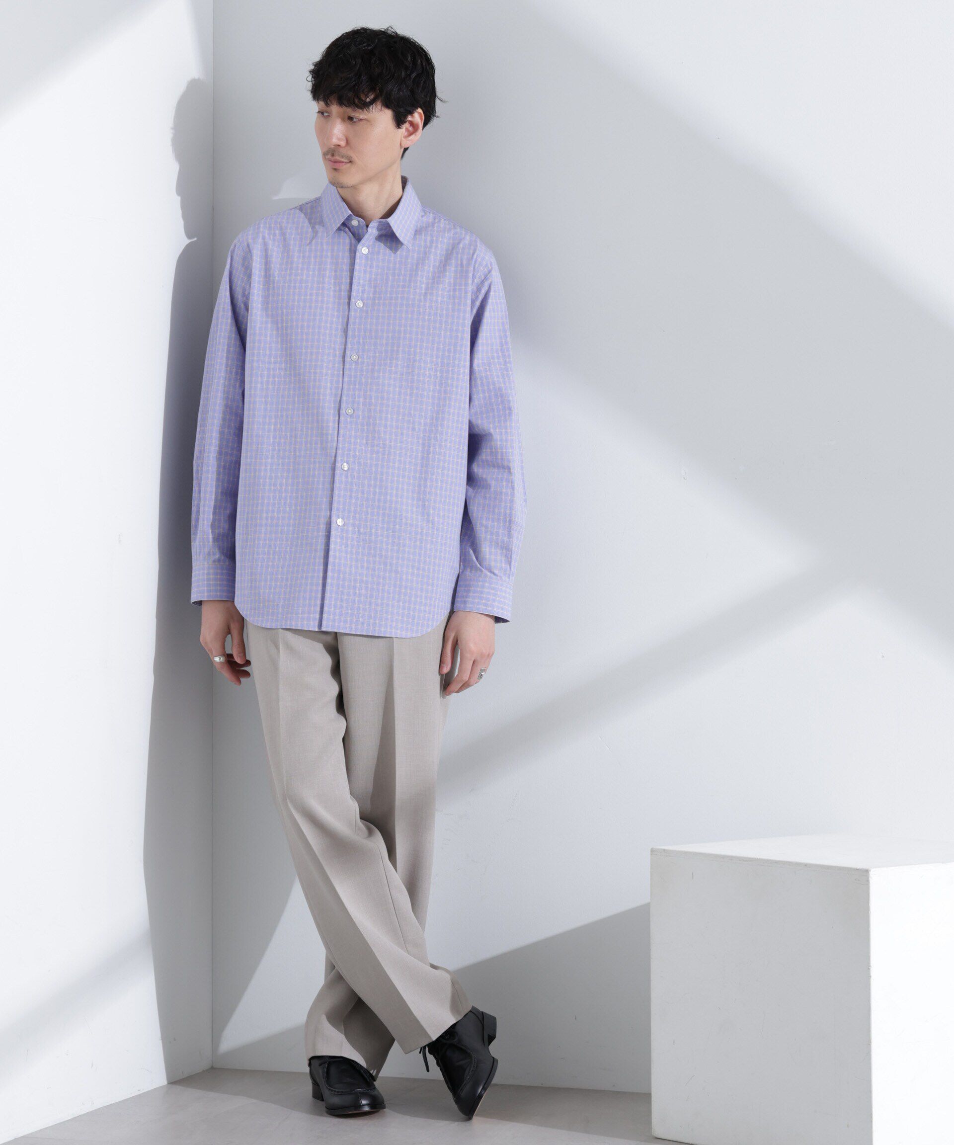  「タイプライターチェックステンカラーシャツ　長袖」|シャツ・ブラウス|