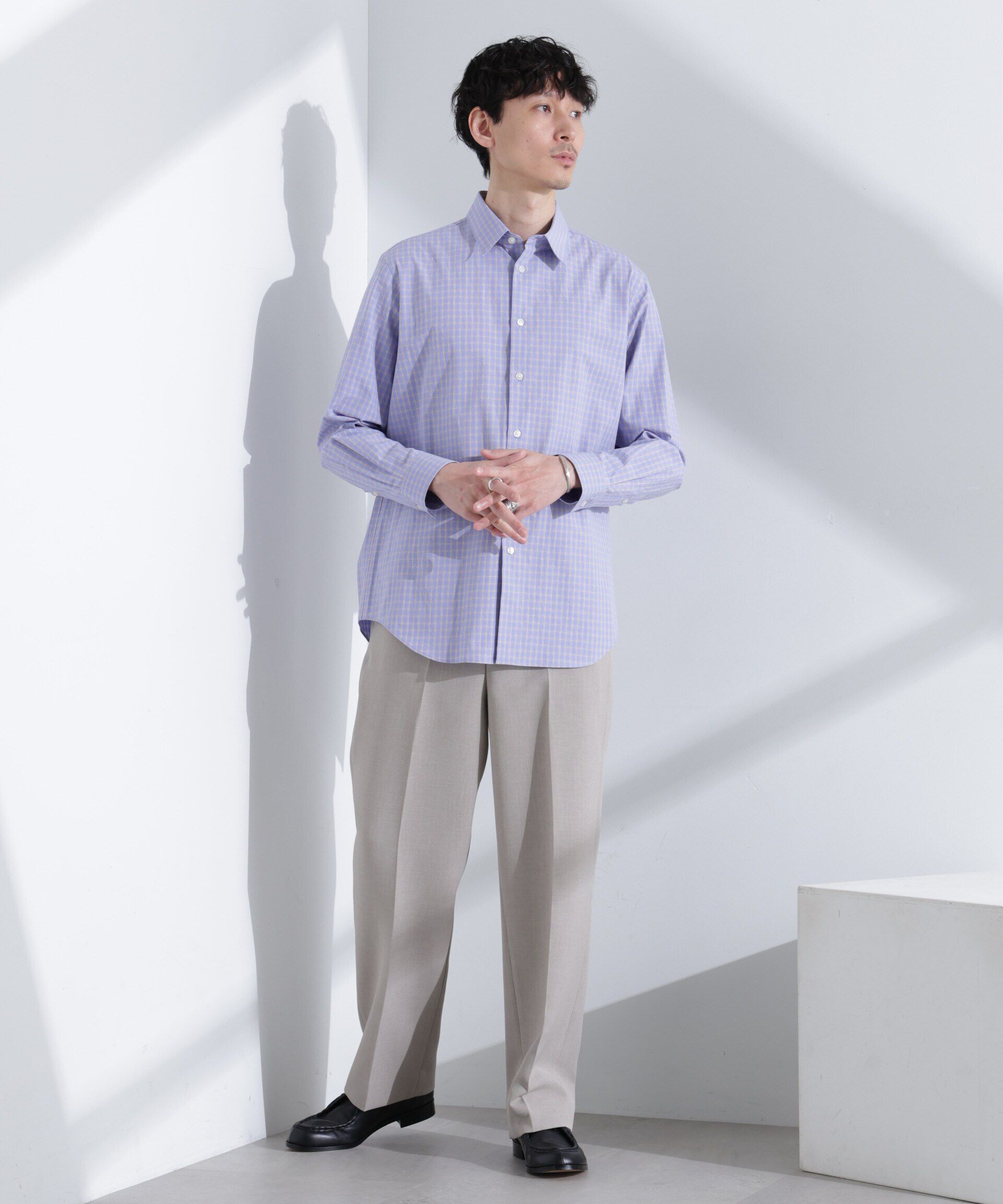  「タイプライターチェックステンカラーシャツ　長袖」|シャツ・ブラウス|