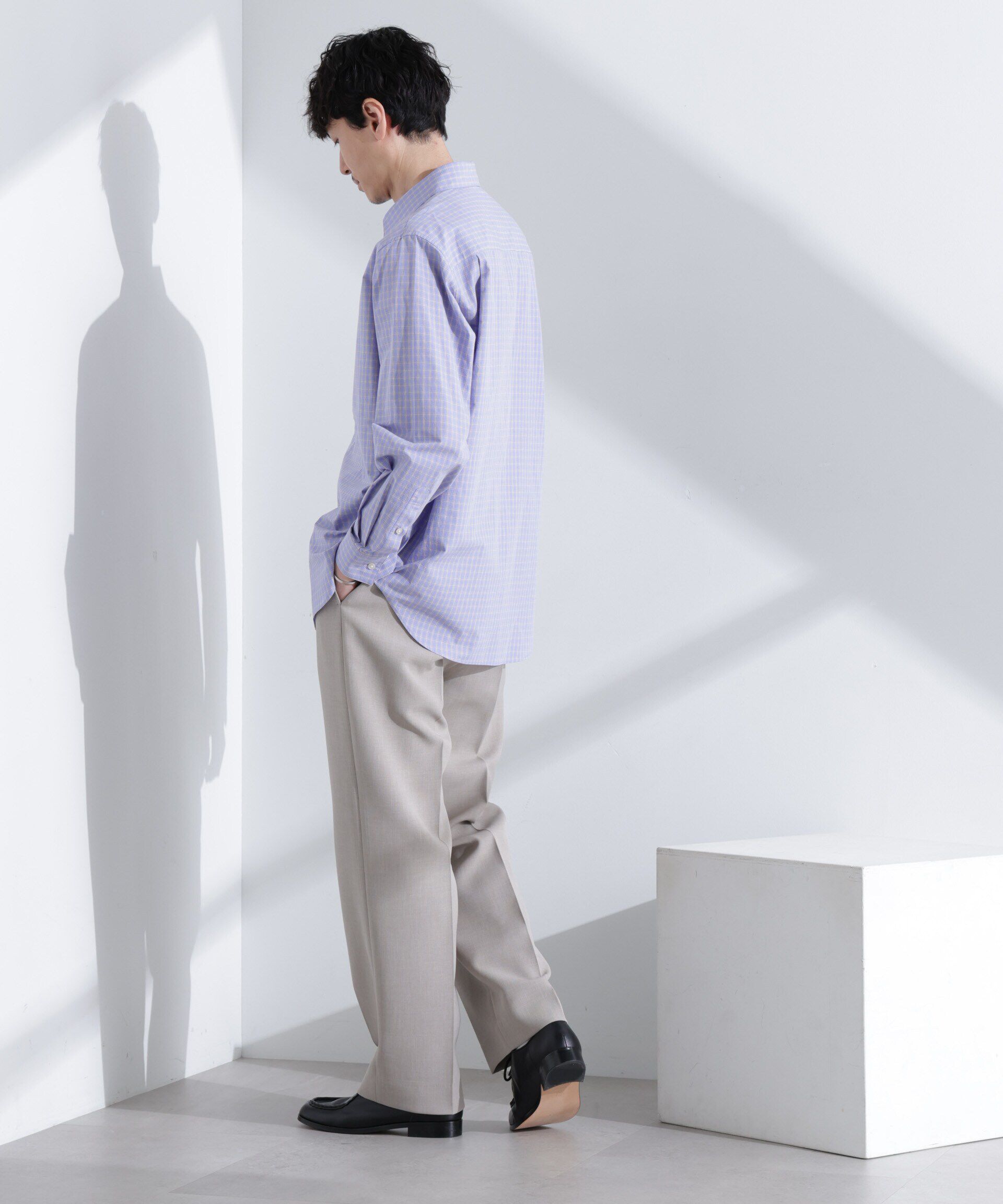  「タイプライターチェックステンカラーシャツ　長袖」|シャツ・ブラウス|