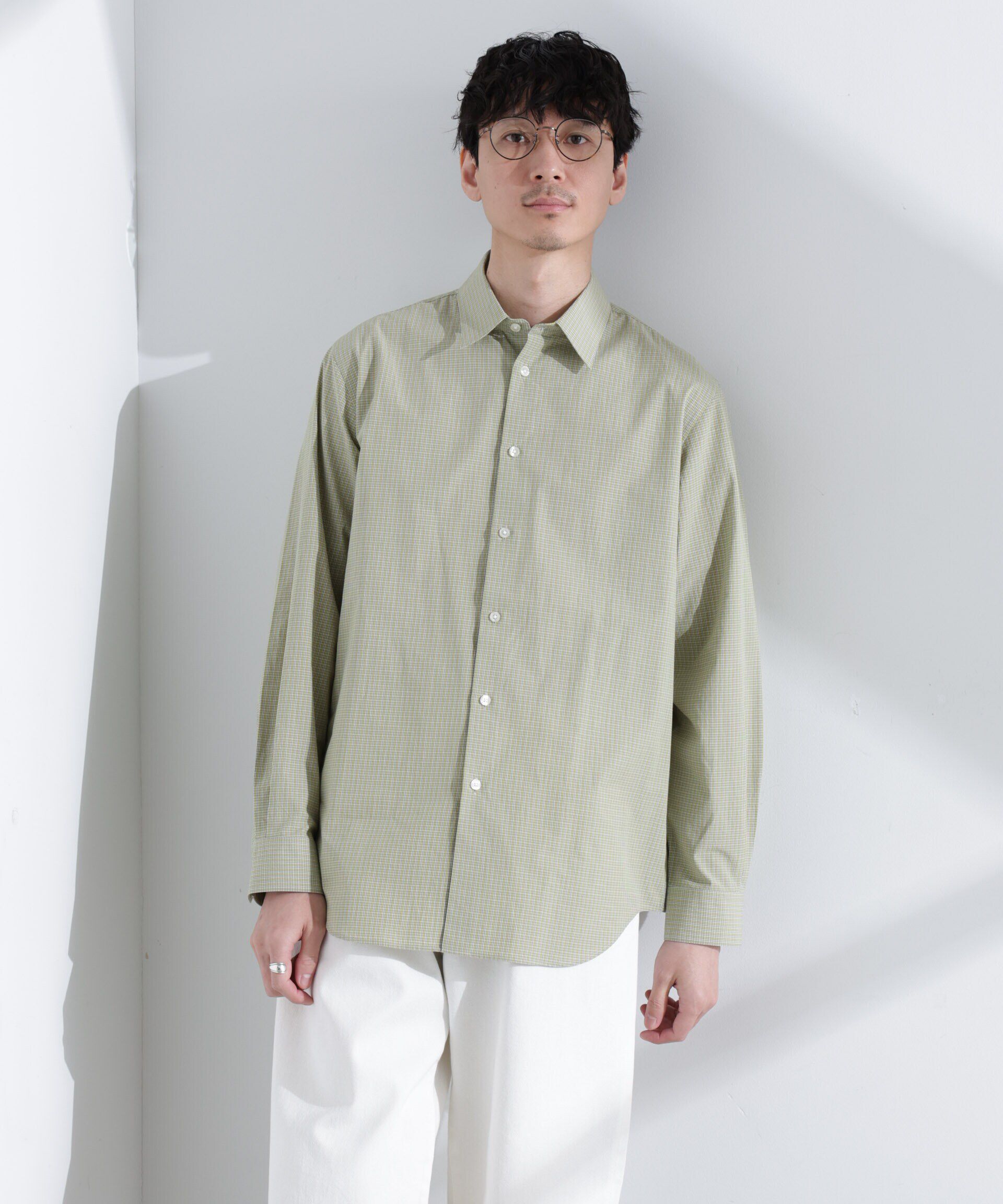  「タイプライターチェックステンカラーシャツ　長袖」|シャツ・ブラウス|