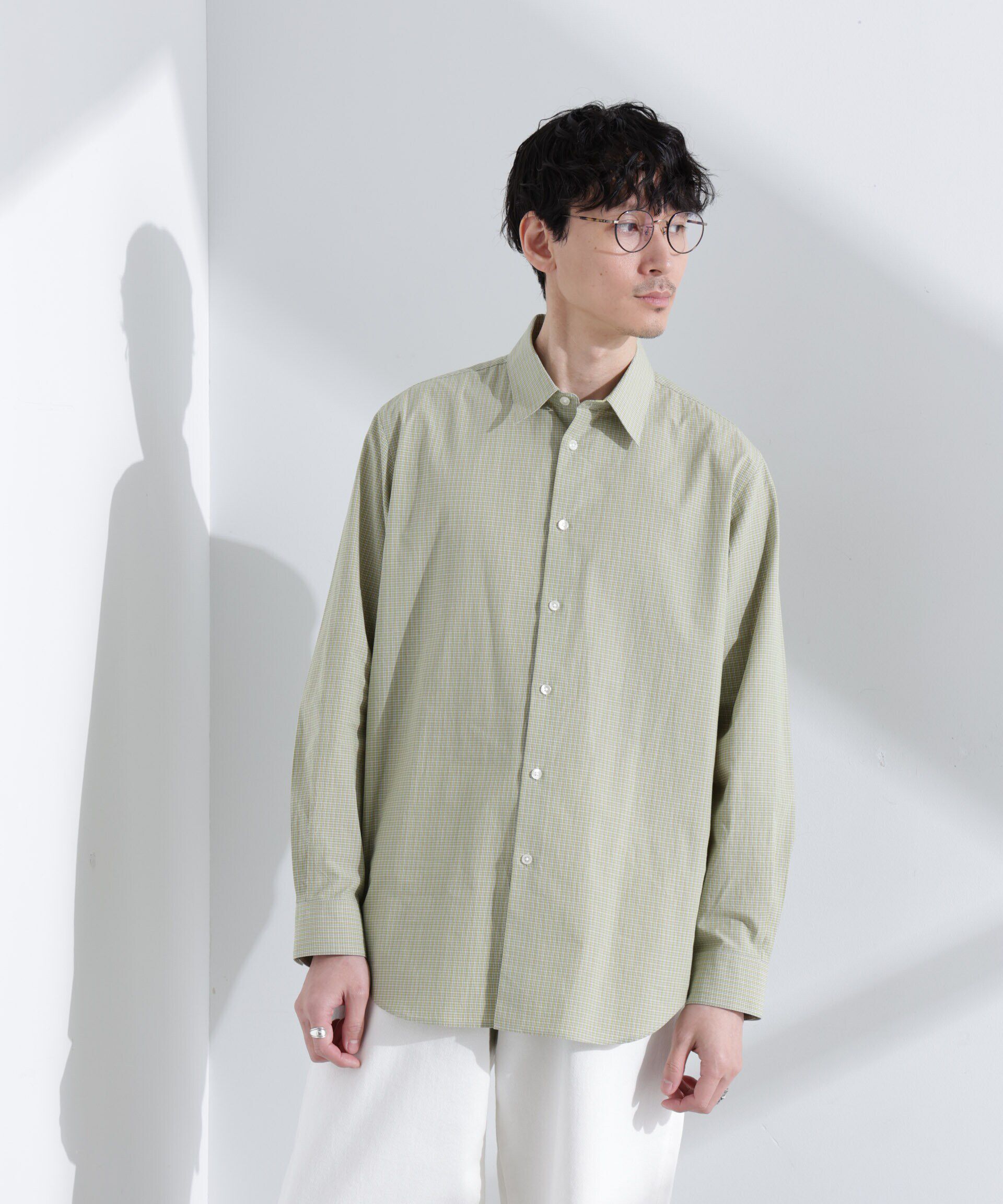  「タイプライターチェックステンカラーシャツ　長袖」|シャツ・ブラウス|