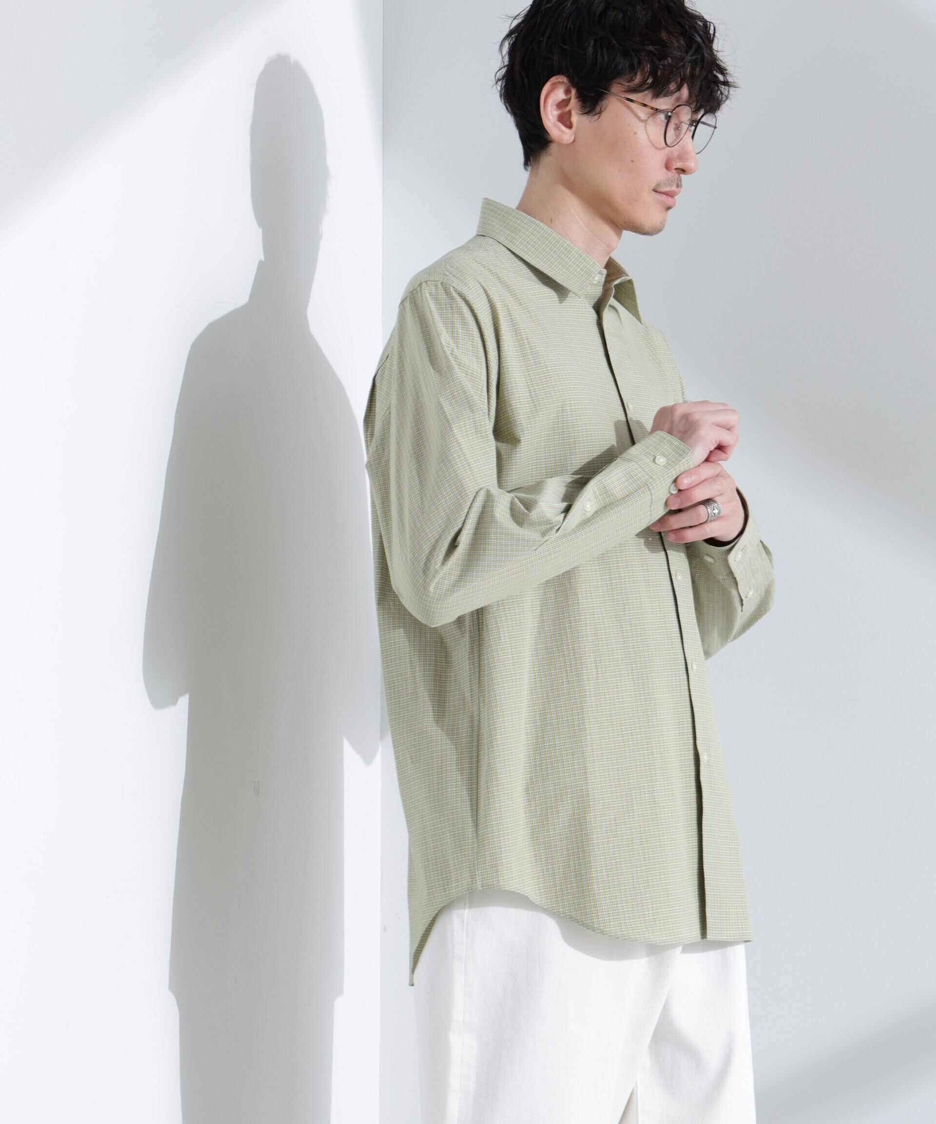  「タイプライターチェックステンカラーシャツ　長袖」|シャツ・ブラウス|