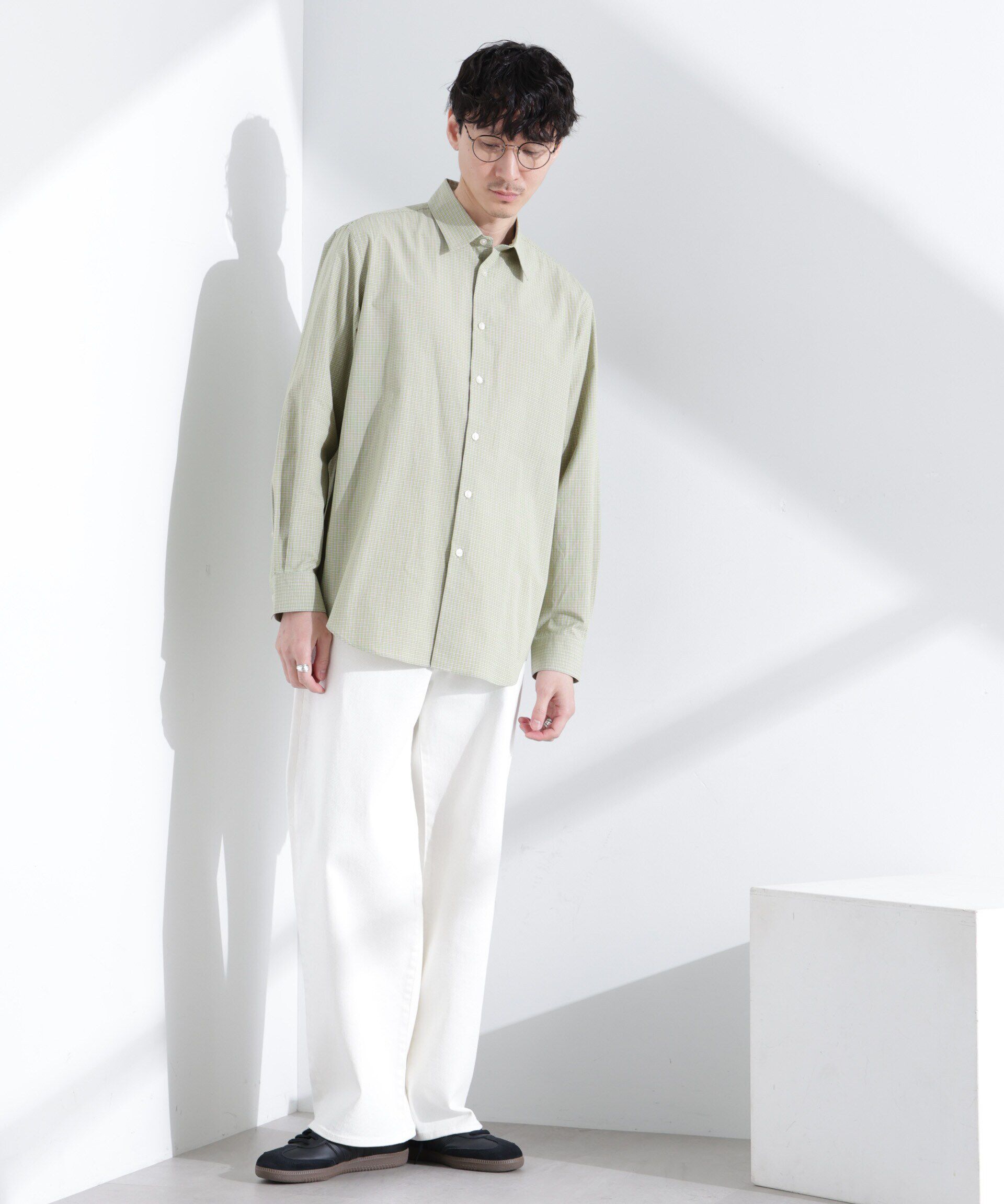  「タイプライターチェックステンカラーシャツ　長袖」|シャツ・ブラウス|