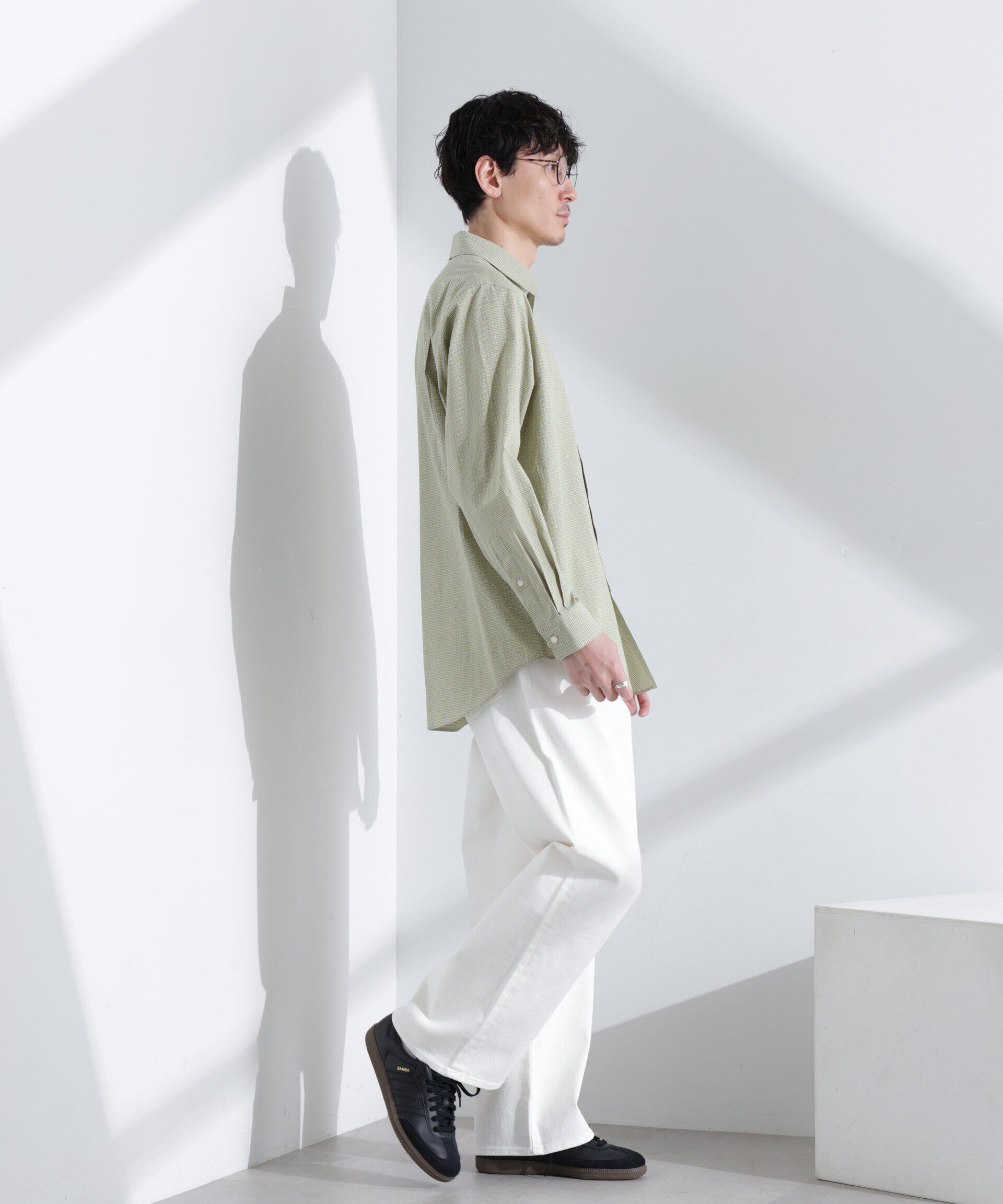  「タイプライターチェックステンカラーシャツ　長袖」|シャツ・ブラウス|