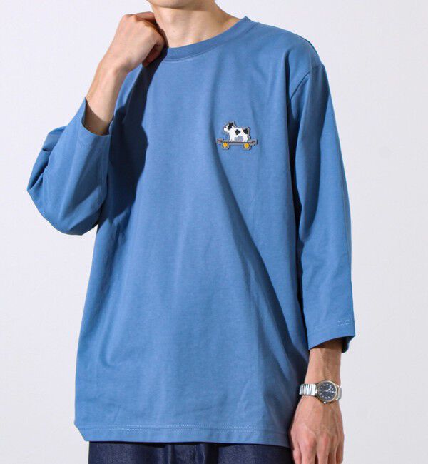 GLOSTER「【GLOSTER/グロスター】デジブル 七分袖Tシャツ ドット刺繍」|Tシャツ・カットソー|グレイッシュブルー