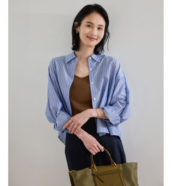 ROPE「【洗える】コットンシアークロップドシャツブラウス」|シャツ・ブラウス|