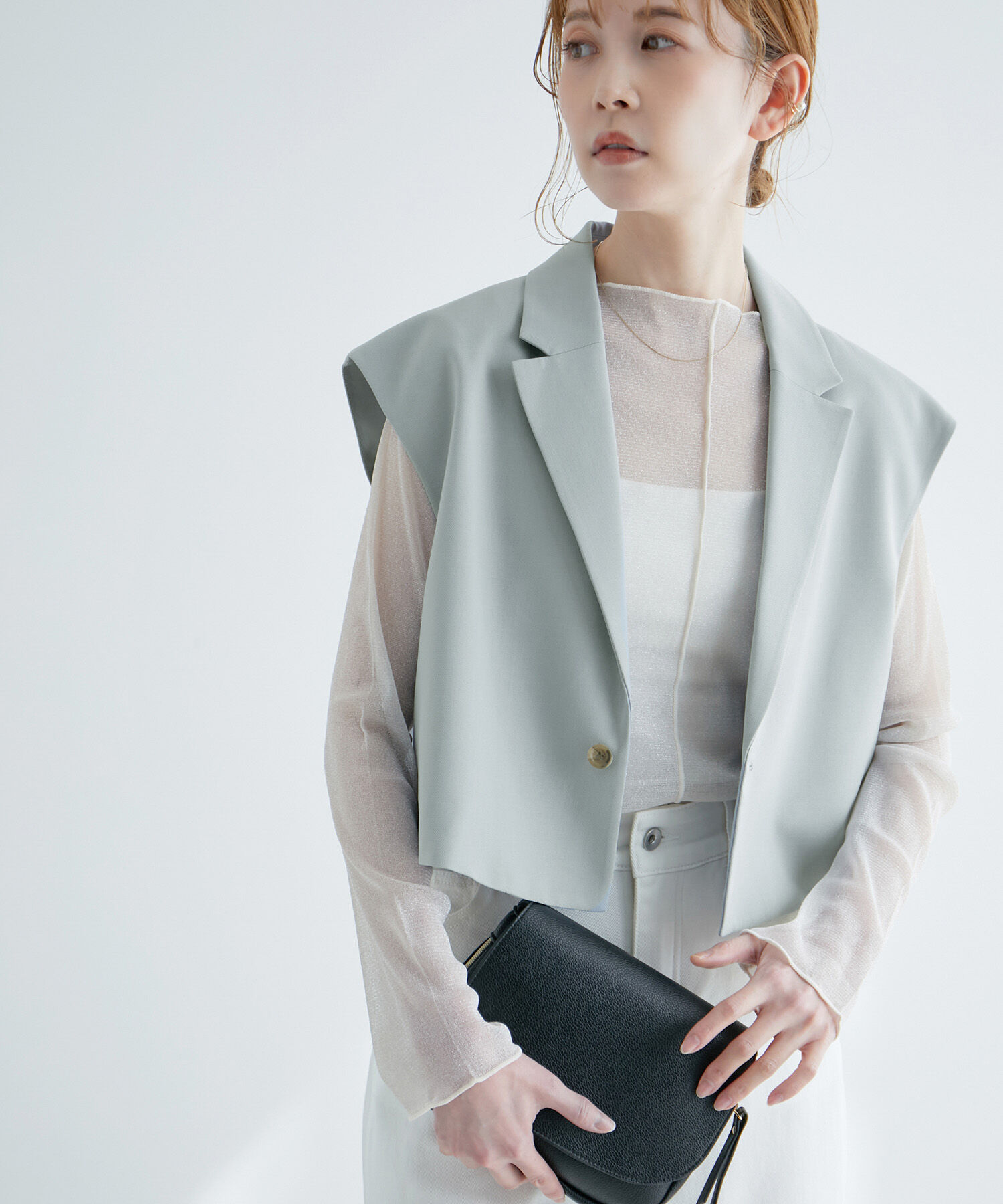 Rope&rsquo;Picnic「ショート丈ジレ/UVカット・リンクコーデ」|ベスト・ジレ|サックス(48)