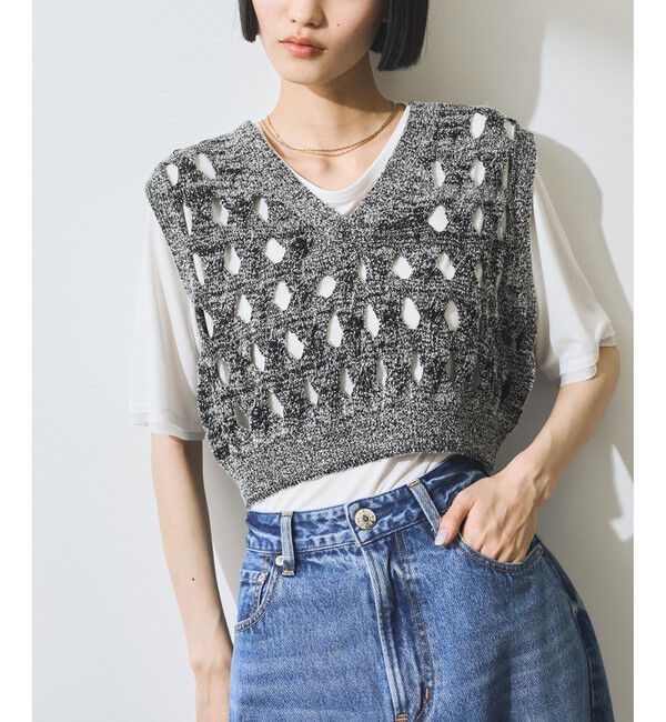 ADAM ET ROPE'「【WEB限定】・【定番人気】パターンニットジレコンビワンピース」|ワンピース|