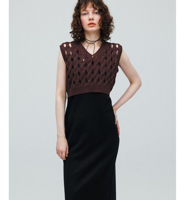 ADAM ET ROPE'「【WEB限定】・【定番人気】パターンニットジレコンビワンピース」|ワンピース|ブラウン系(21)