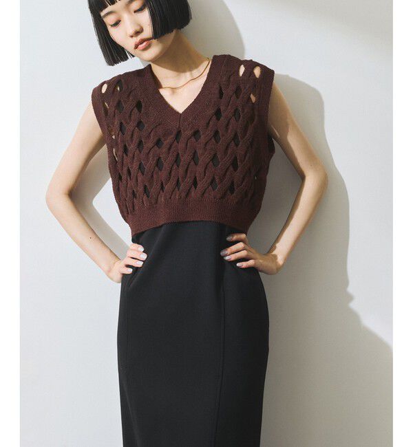 ADAM ET ROPE'「【WEB限定】・【定番人気】パターンニットジレコンビワンピース」|ワンピース|