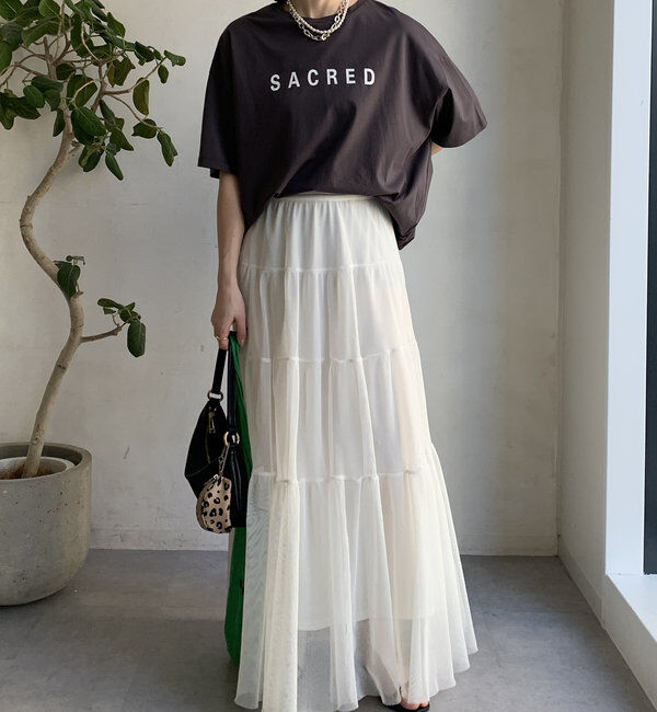  「【WEB限定】バックギャザーSACREDロゴTEE」|Tシャツ・カットソー|