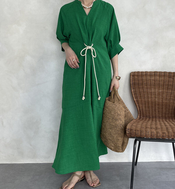  「【WEB限定】ロープベルトリネンライクワンピース」|ワンピース|