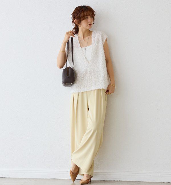  「【ウォッシャブル】【シーズンレスで使える】タックワイドスラックス」|チノ|