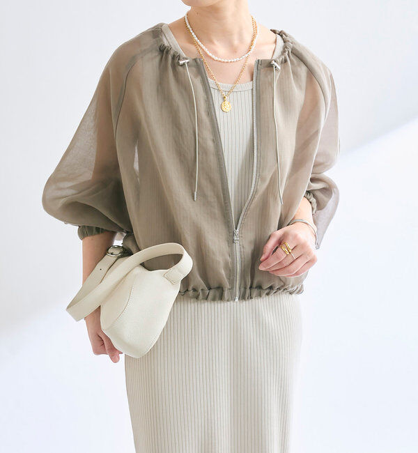  「【軽やかな着心地】ソフトオーガンジーZIPブルゾン」|ブルゾン・スタジャン|カーキ