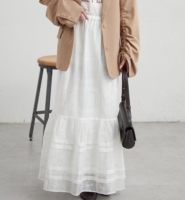  「パネルレースギャザースカート」|スカート|オフホワイト