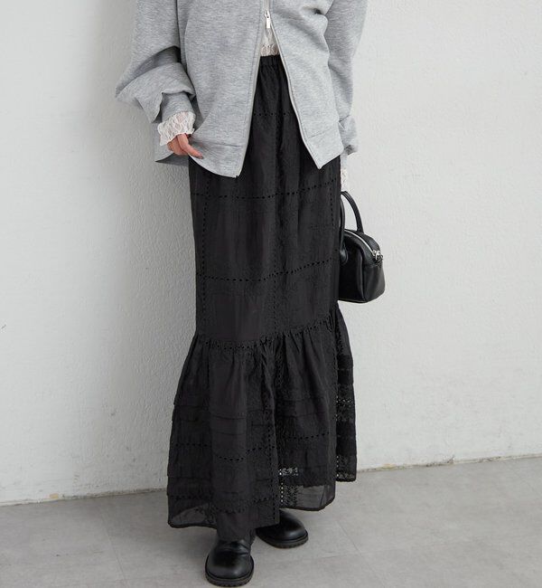  「パネルレースギャザースカート」|スカート|