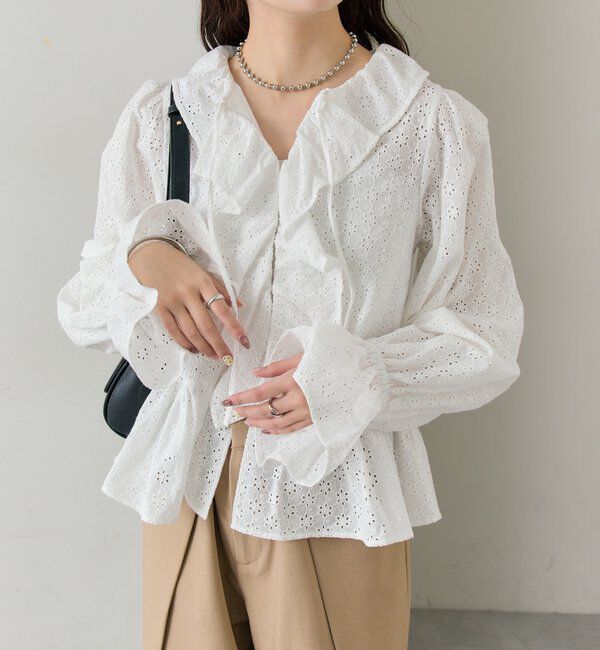  「フラワー刺繍フリルブラウス」|シャツ・ブラウス|