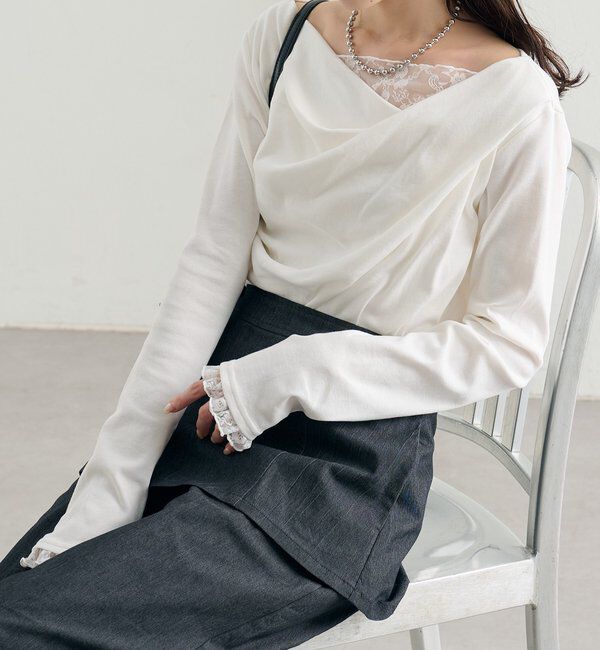  「レースドッキングオフショルプルオーバー」|Tシャツ・カットソー|