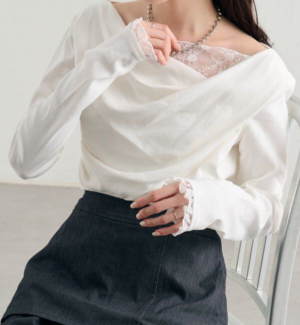  「レースドッキングオフショルプルオーバー」|Tシャツ・カットソー|