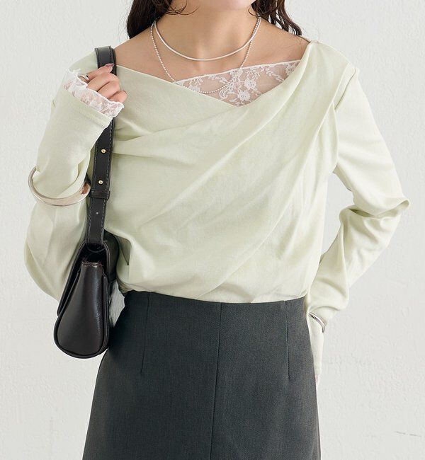  「レースドッキングオフショルプルオーバー」|Tシャツ・カットソー|