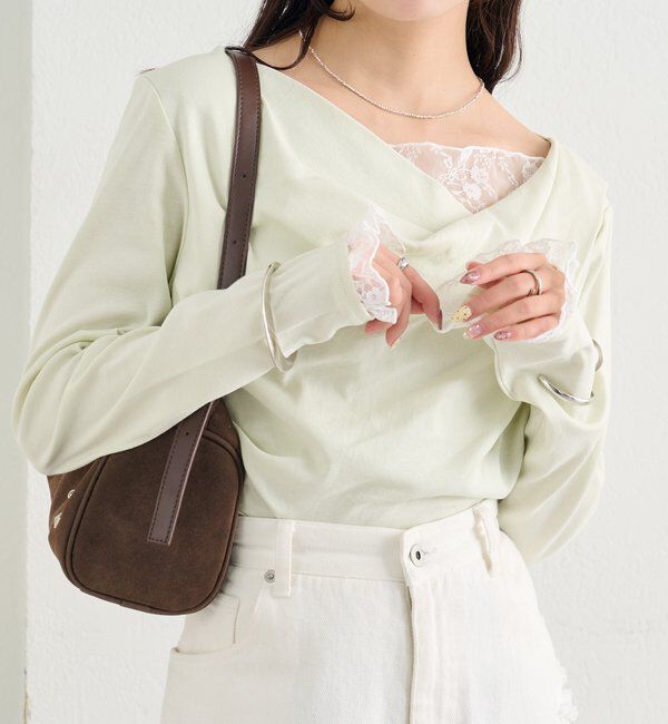  「レースドッキングオフショルプルオーバー」|Tシャツ・カットソー|