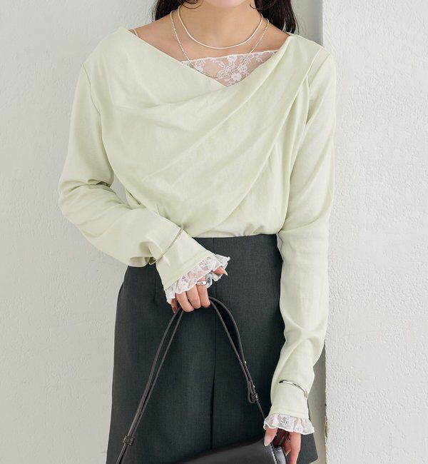  「レースドッキングオフショルプルオーバー」|Tシャツ・カットソー|