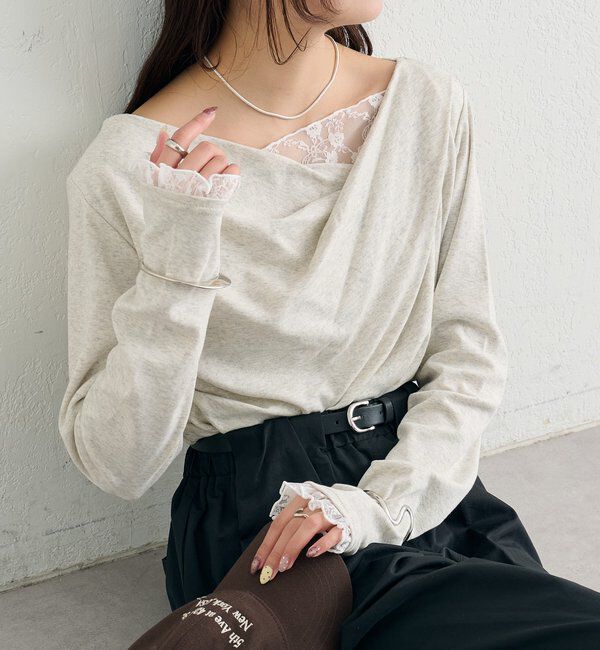  「レースドッキングオフショルプルオーバー」|Tシャツ・カットソー|