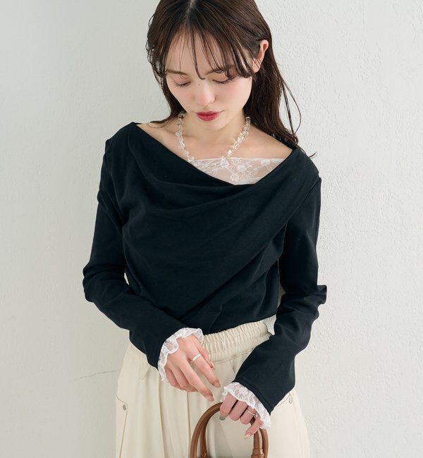  「レースドッキングオフショルプルオーバー」|Tシャツ・カットソー|