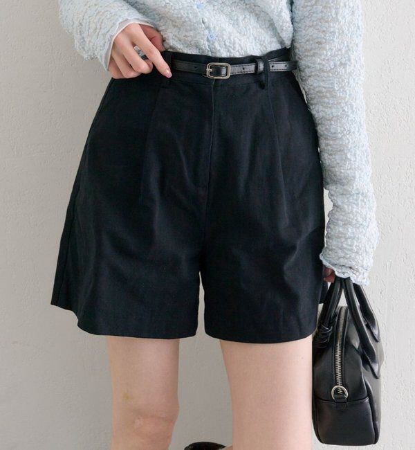  「ベルト付きタックキュロット」|キュロット|ブラック