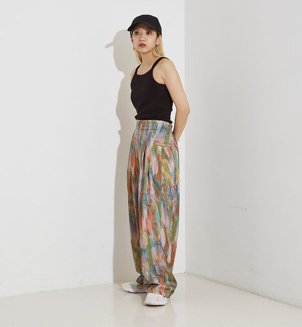 NOMINE「水彩アート ニュアンス柄 タックパンツ」|その他|