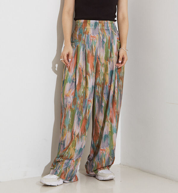 NOMINE「水彩アート ニュアンス柄 タックパンツ」|その他|
