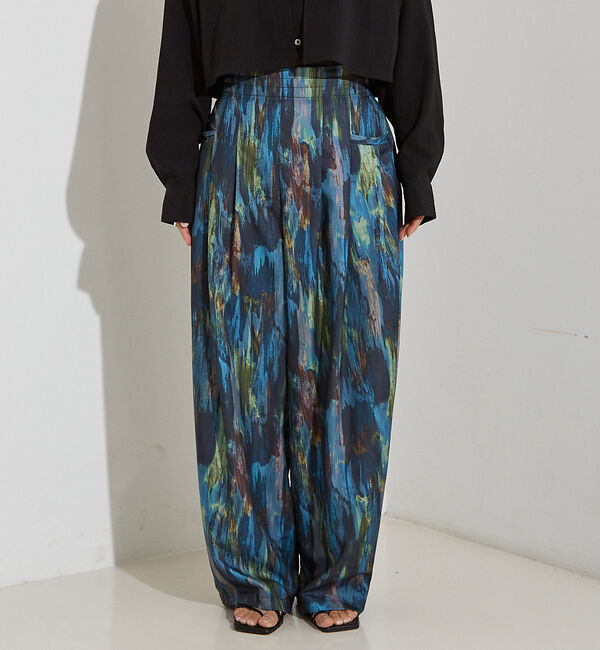 NOMINE「水彩アート ニュアンス柄 タックパンツ」|その他|