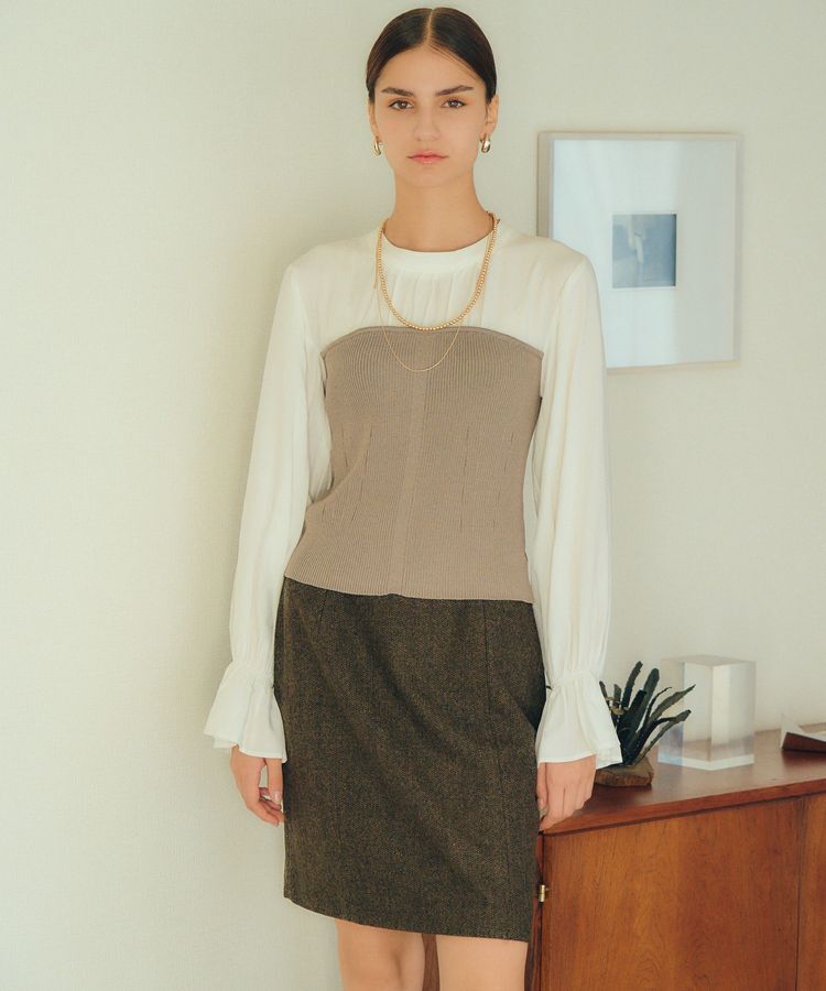 YECCA VECCA「ツイードパイピングスカート」|タイト|