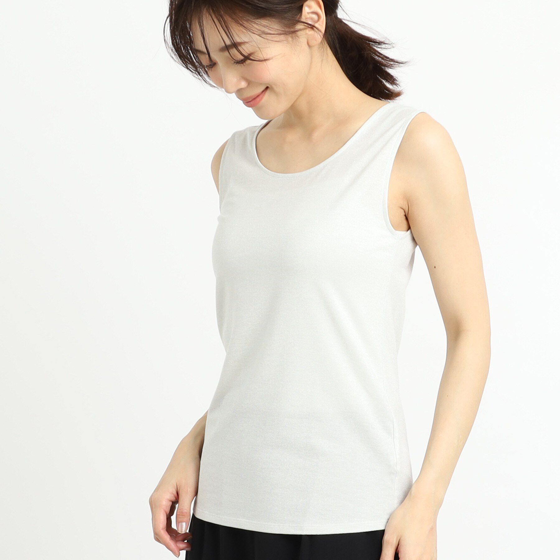 Reflect「【洗える】ベーシックラメタンクトップ」|キャミソール|ライトグレー(011