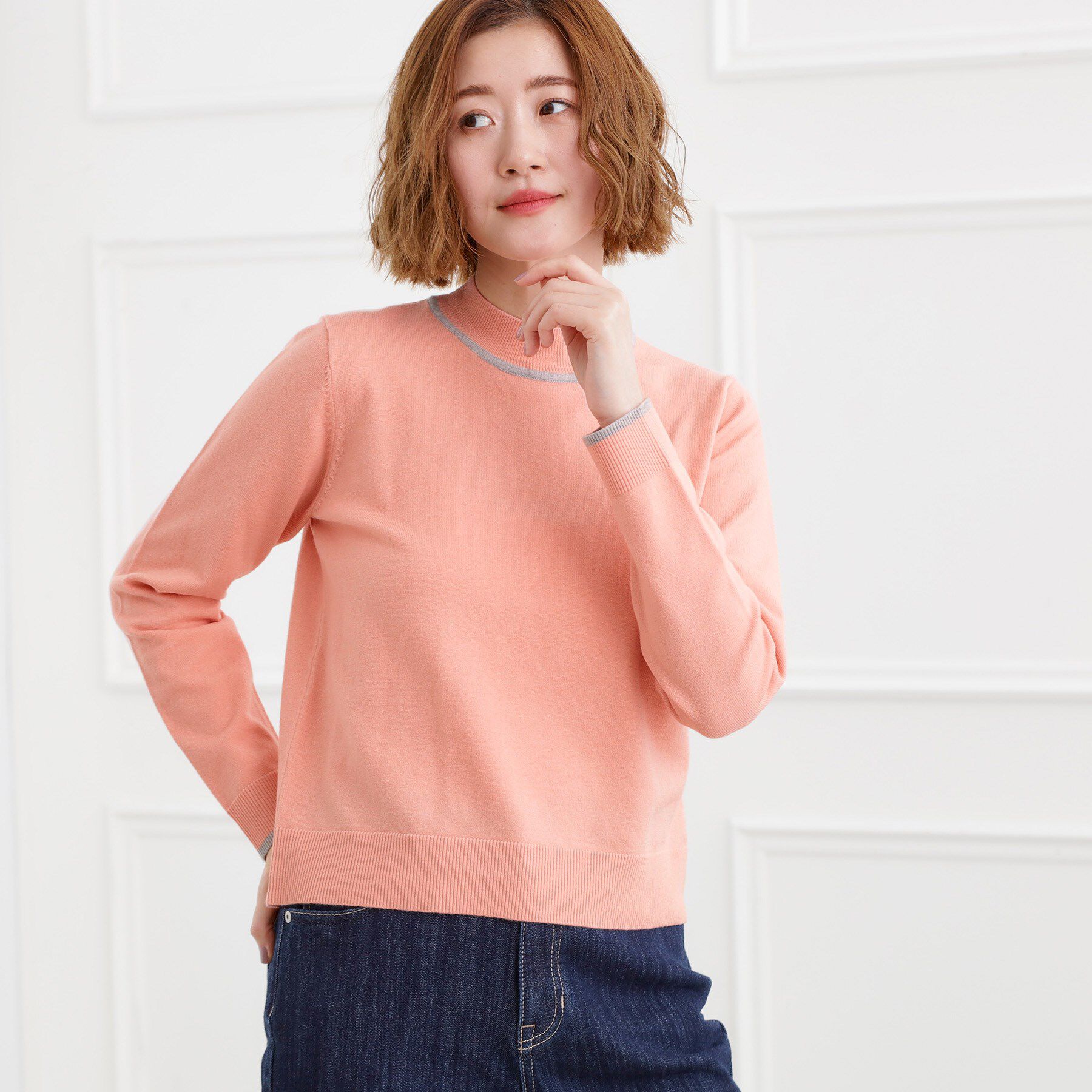 grove「バイカラーハイネックニット」|ニット・セーター|ライトピンク(870