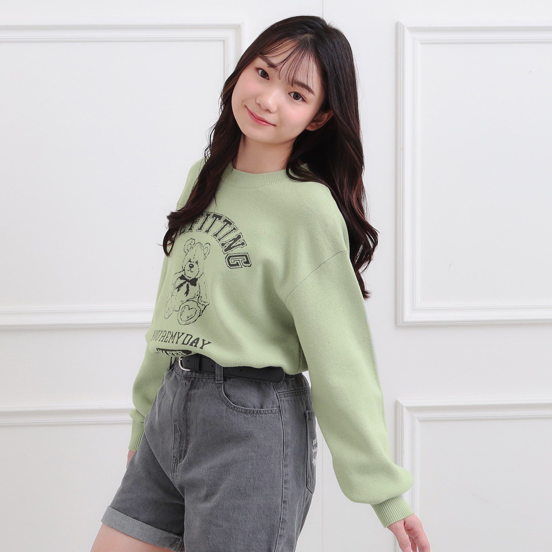 PINK-latte「コットンジャカードくまプルオーバー」|ニット・セーター|