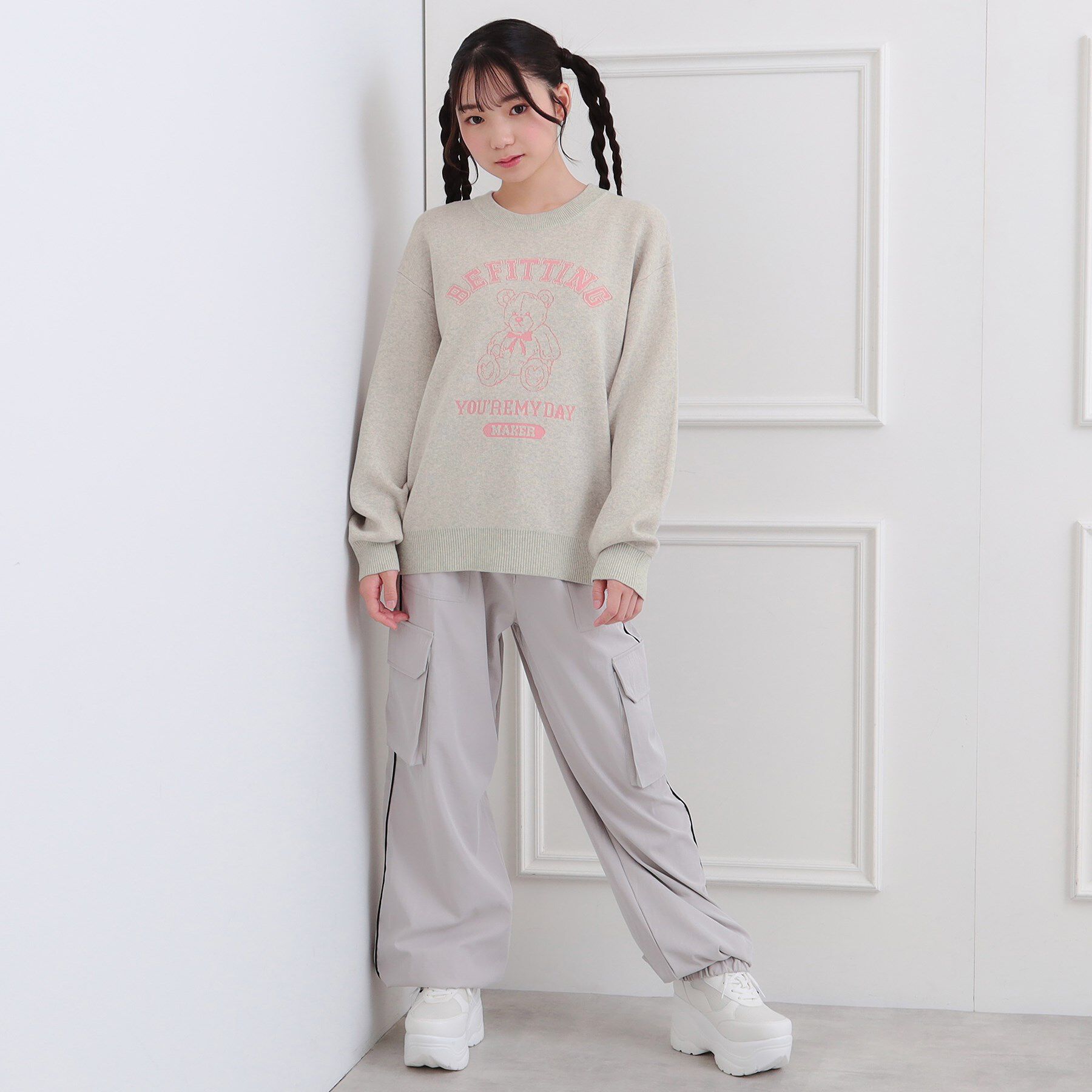 PINK-latte「コットンジャカードくまプルオーバー」|ニット・セーター|