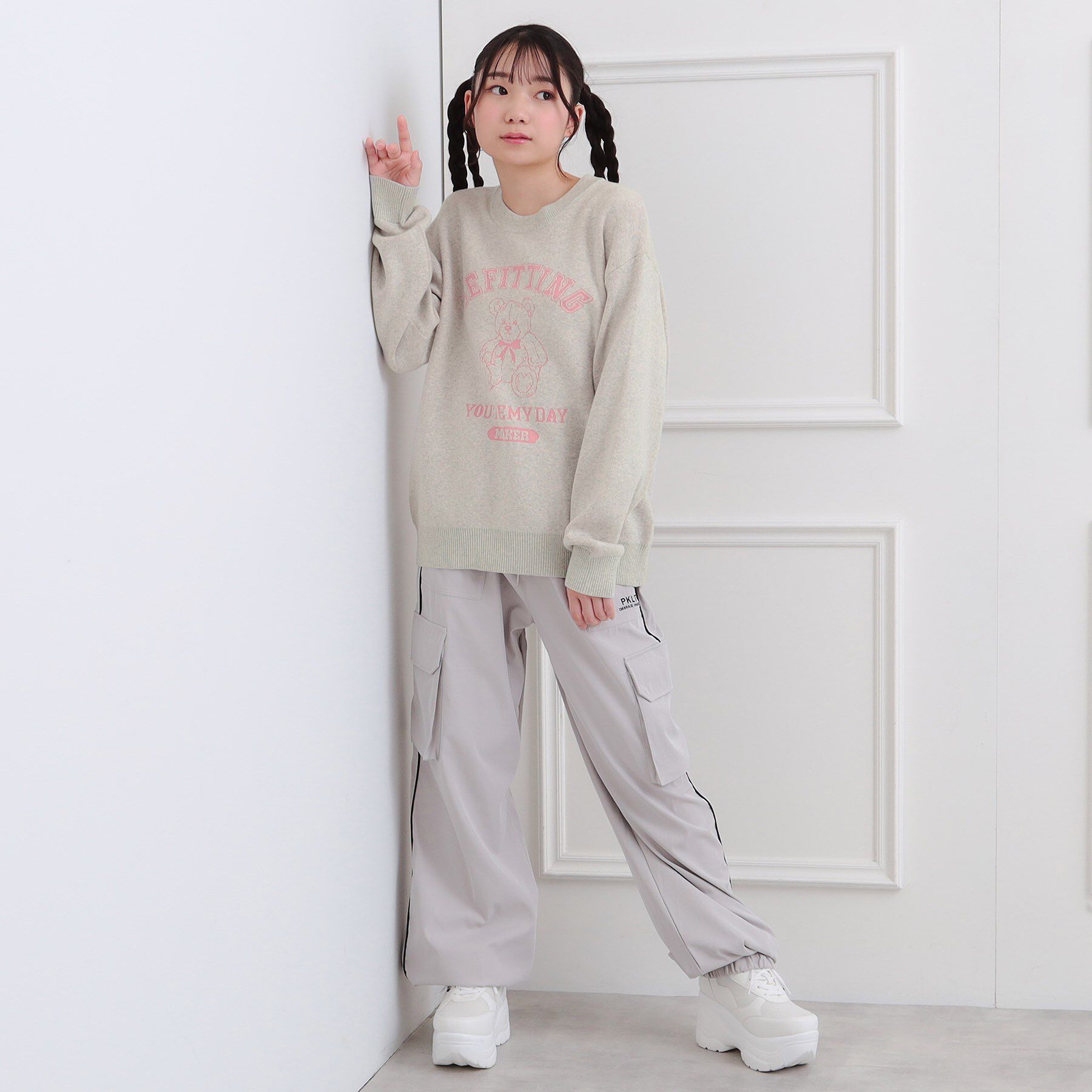 PINK-latte「コットンジャカードくまプルオーバー」|ニット・セーター|