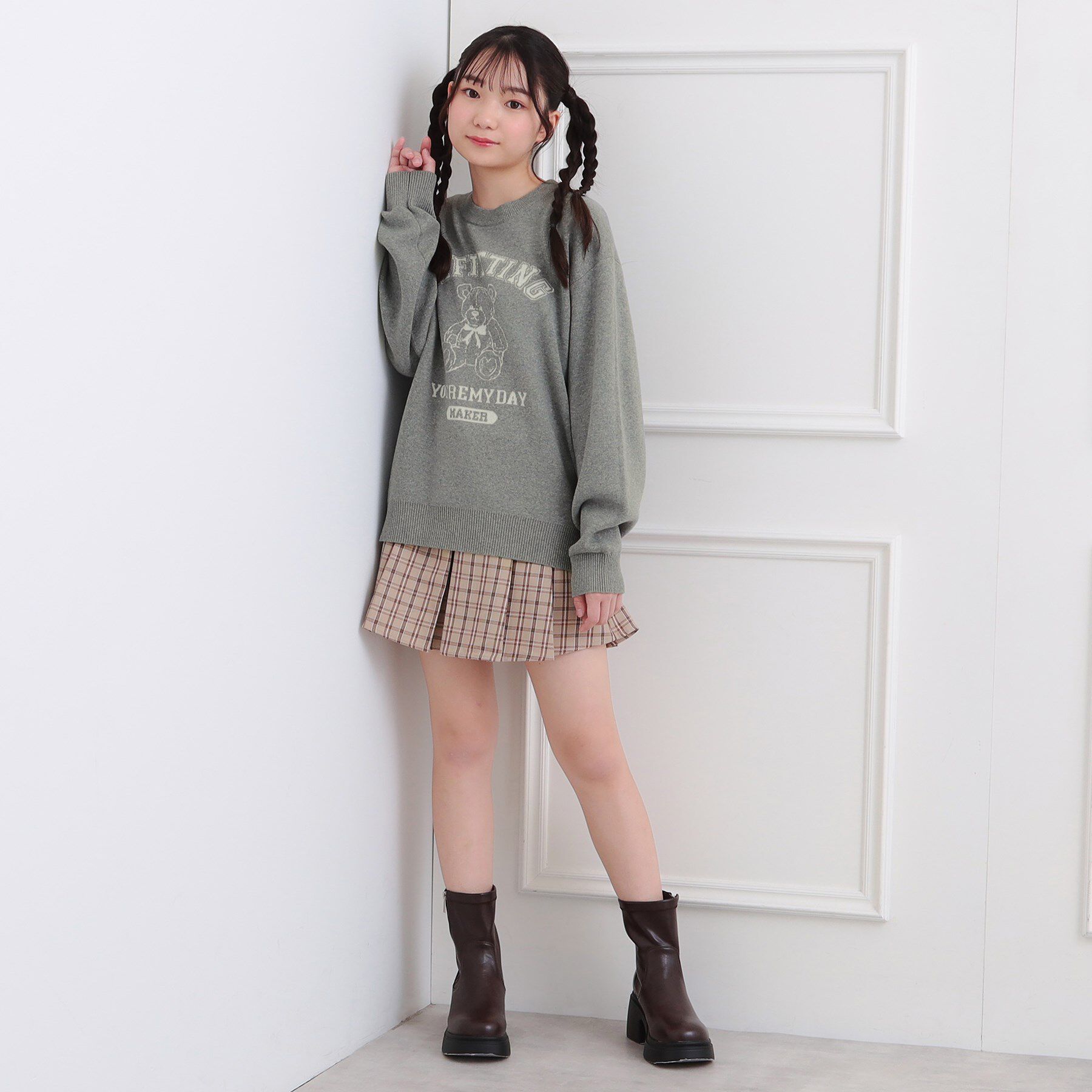 PINK-latte「コットンジャカードくまプルオーバー」|ニット・セーター|