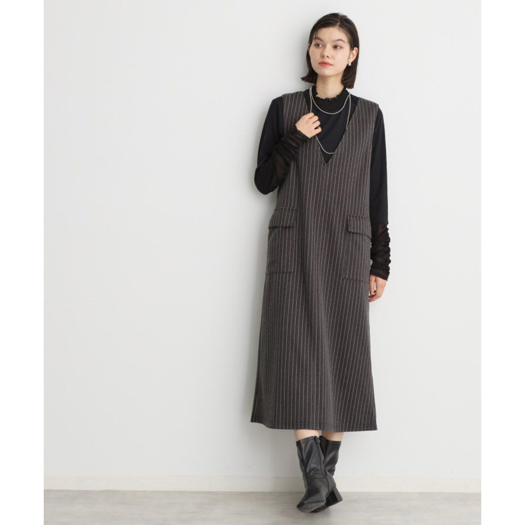 THE SHOP TK「アソート柄Vネックジャンスカ/洗える」|ワンピース|