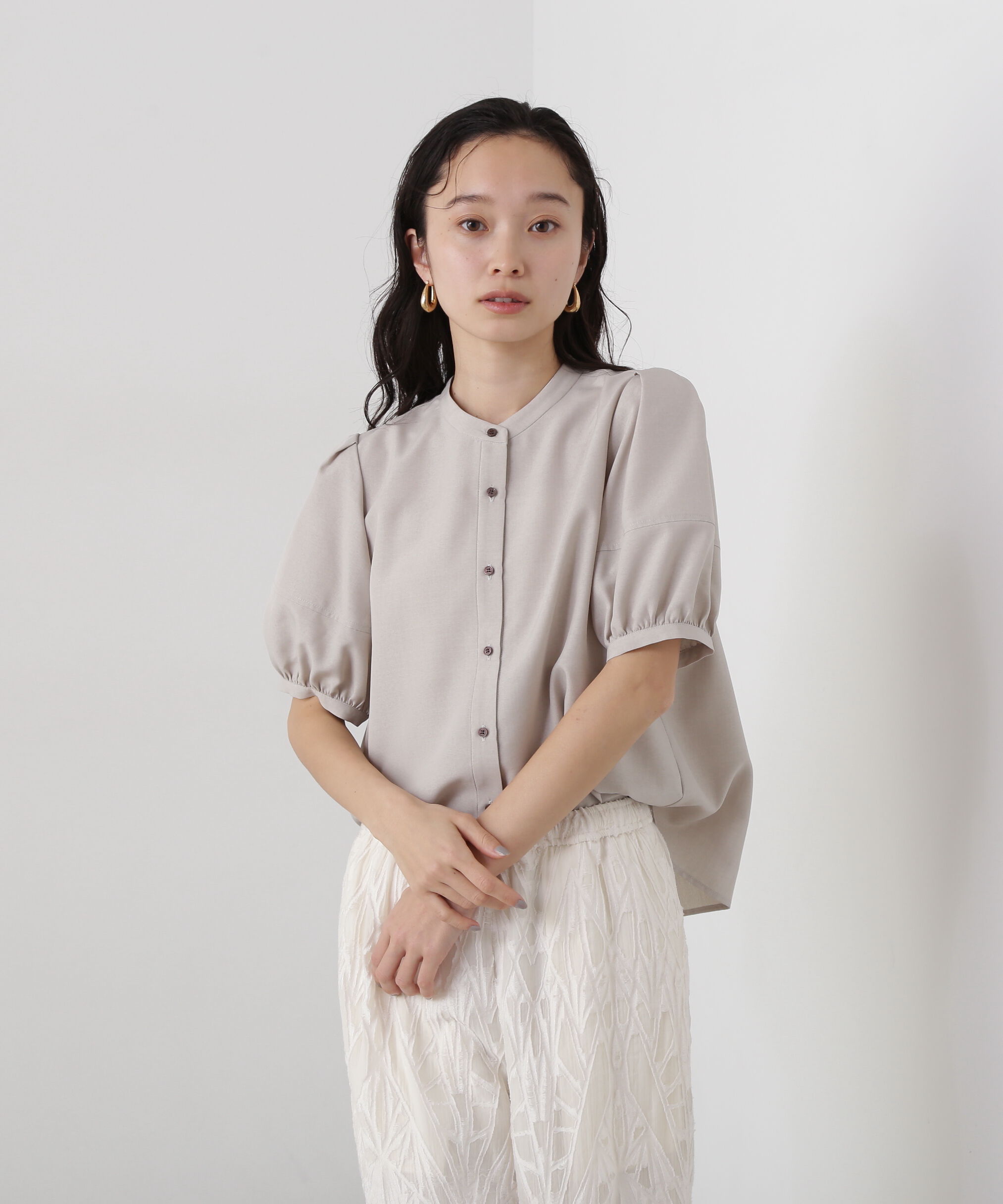  「リネンライク切替スリーブブラウス」|シャツ・ブラウス|ベージュ