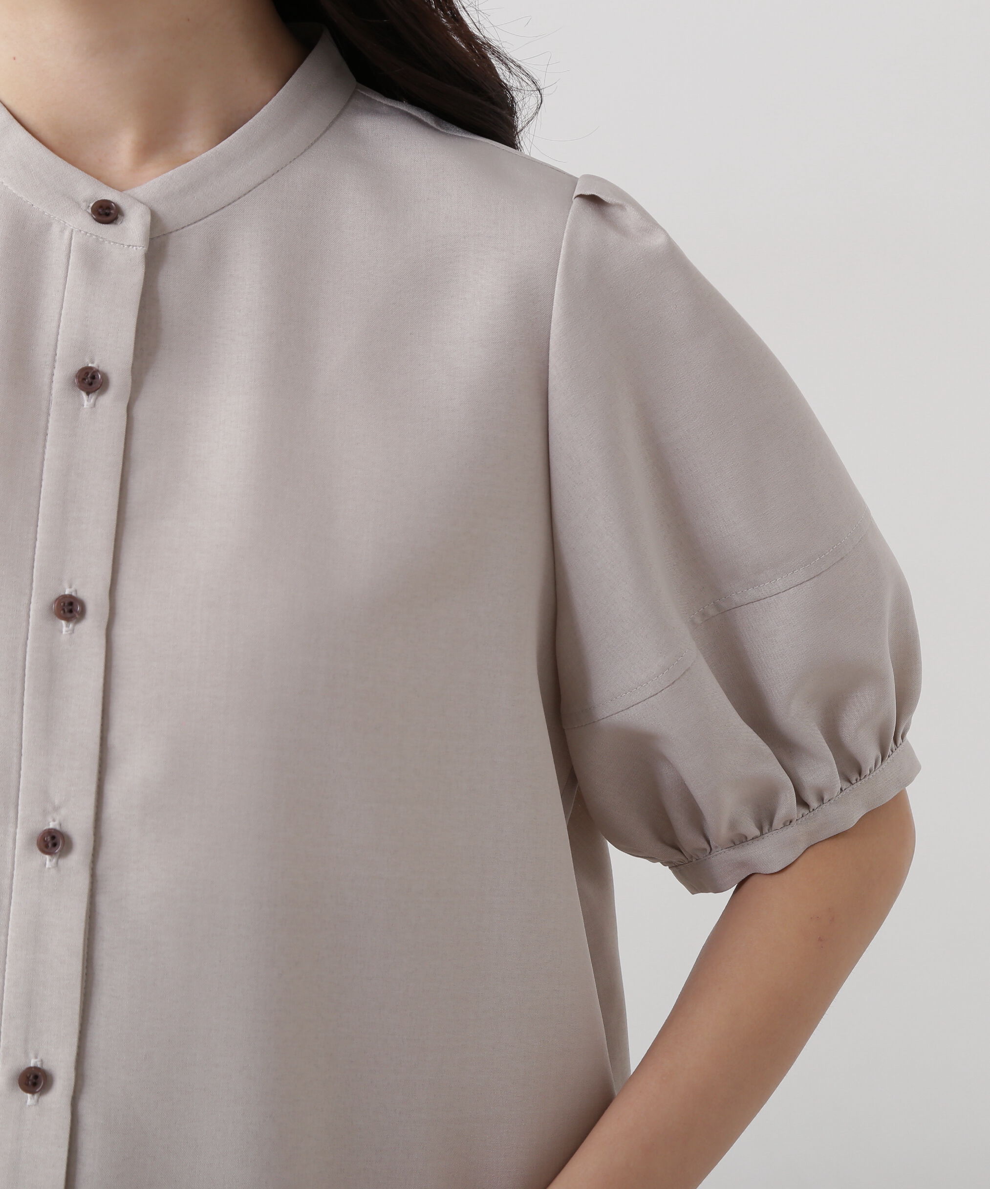  「リネンライク切替スリーブブラウス」|シャツ・ブラウス|