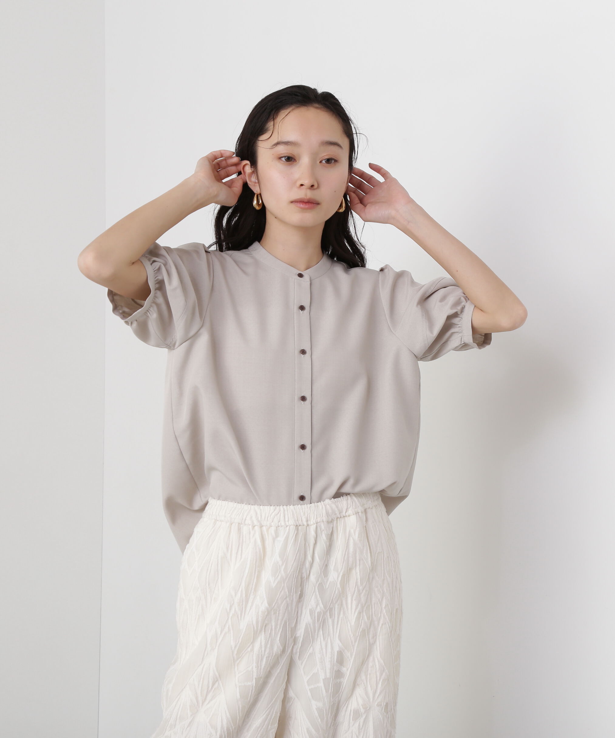  「リネンライク切替スリーブブラウス」|シャツ・ブラウス|