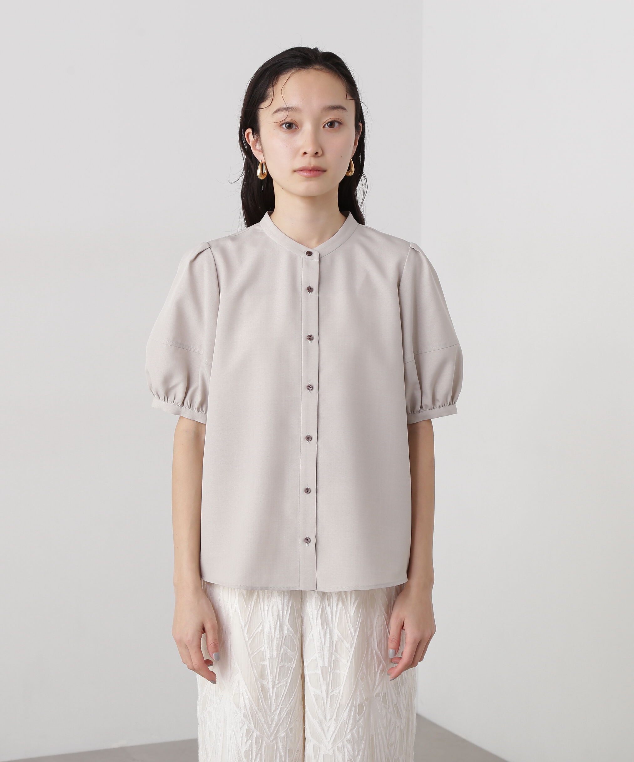  「リネンライク切替スリーブブラウス」|シャツ・ブラウス|