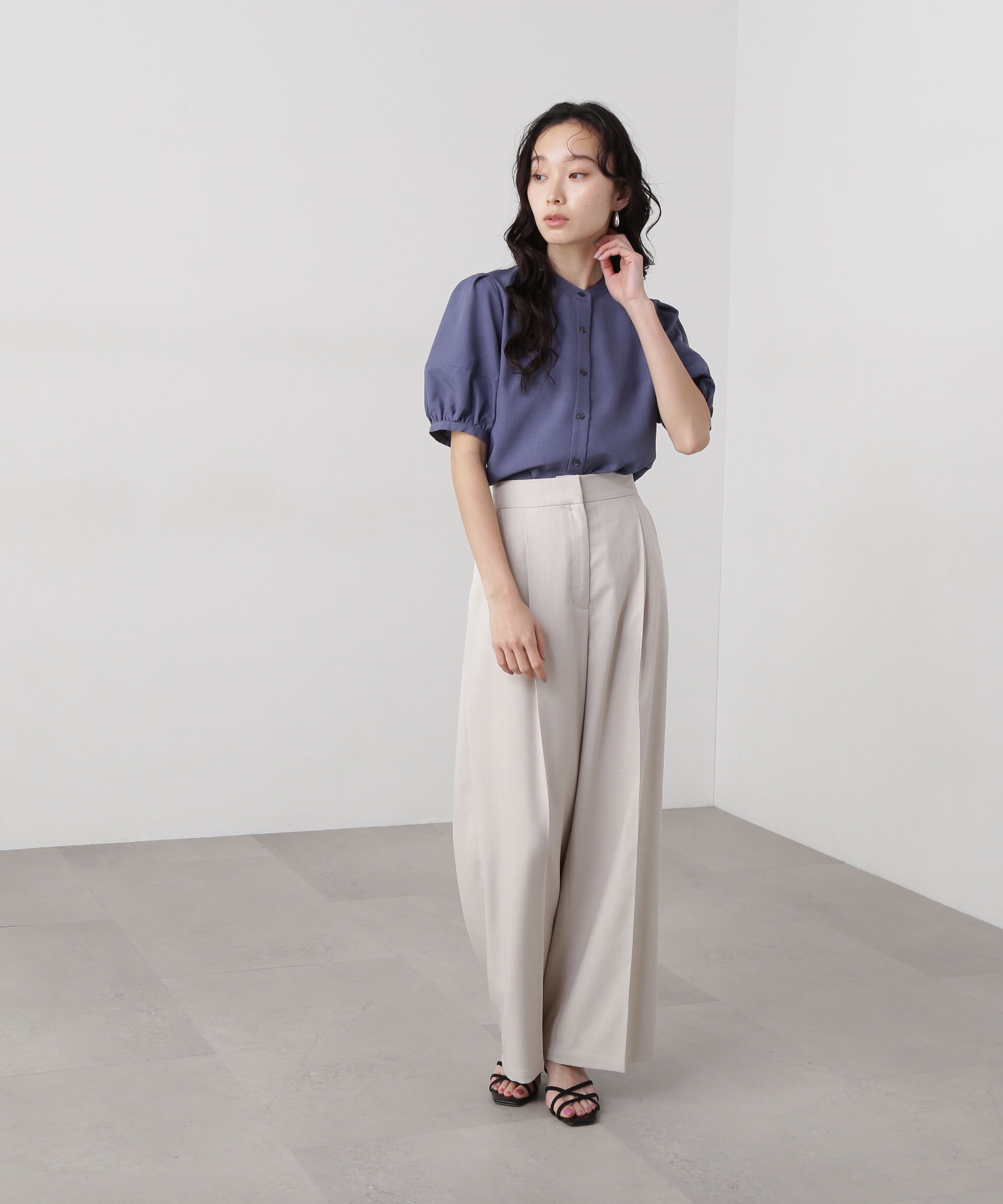  「リネンライク切替スリーブブラウス」|シャツ・ブラウス|