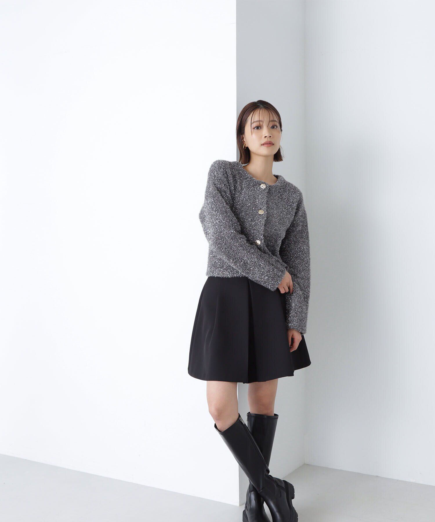  「ラメ接結クロップドニットブルゾン　24AW」|ニット・セーター|