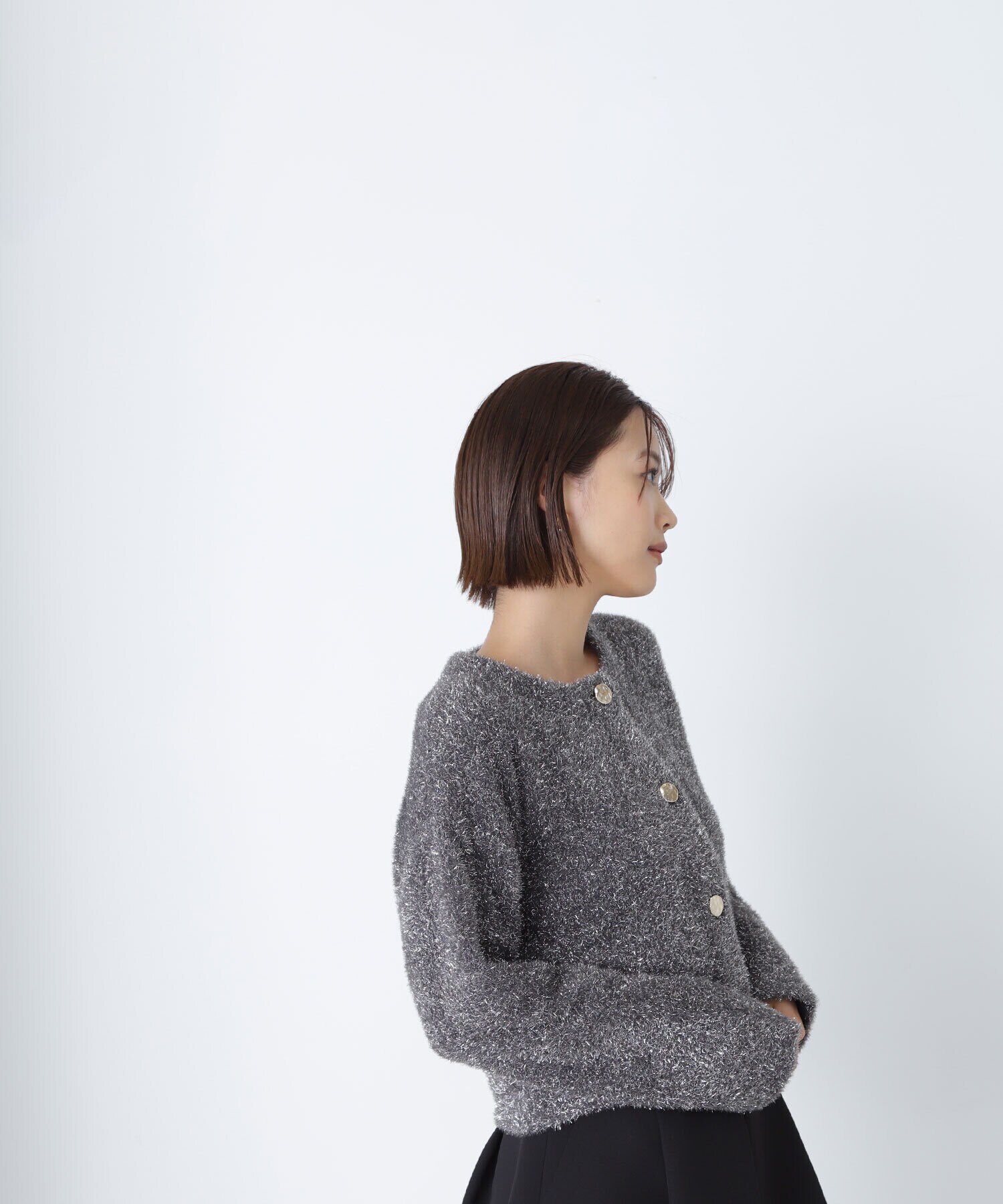  「ラメ接結クロップドニットブルゾン　24AW」|ニット・セーター|