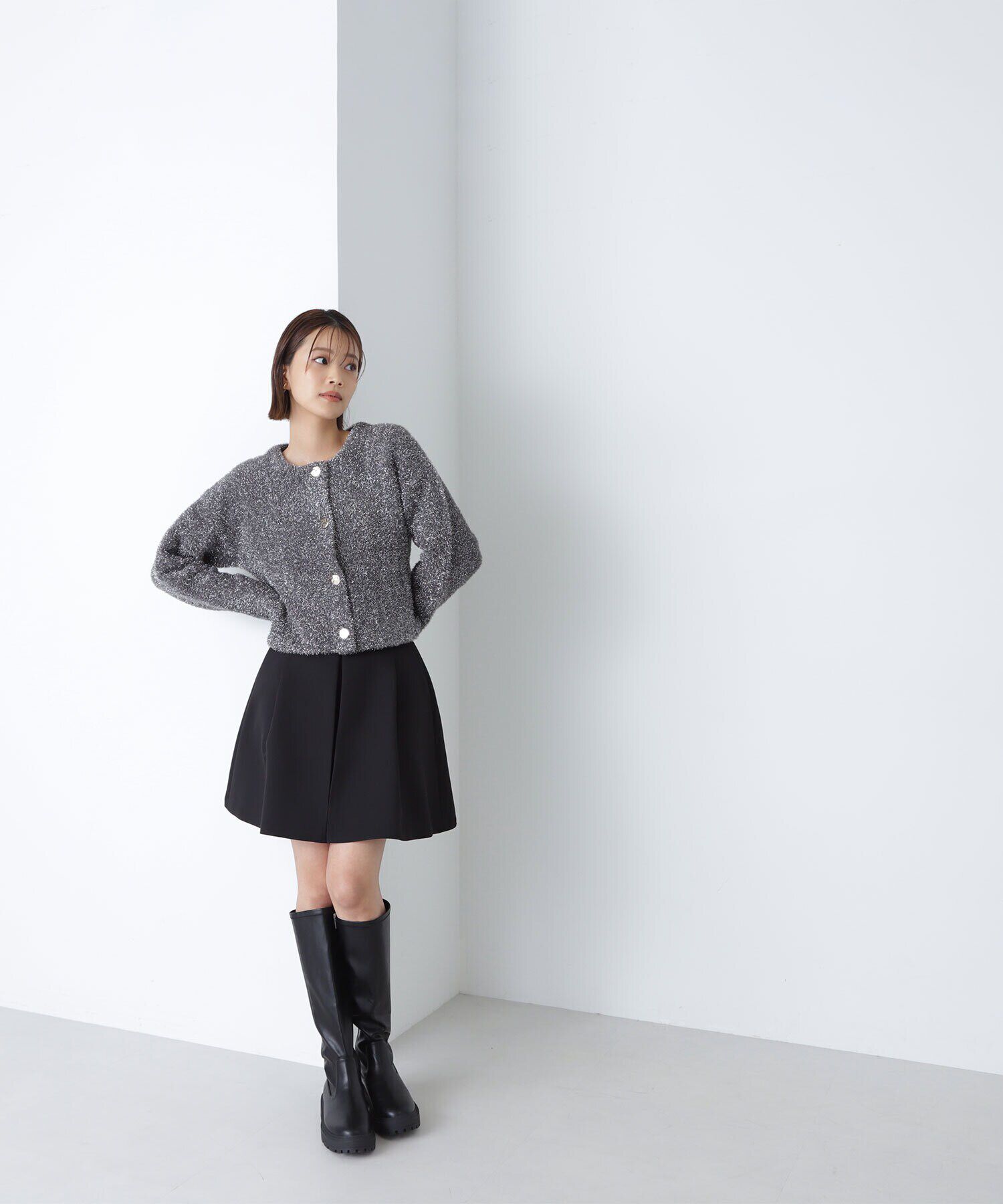  「ラメ接結クロップドニットブルゾン　24AW」|ニット・セーター|